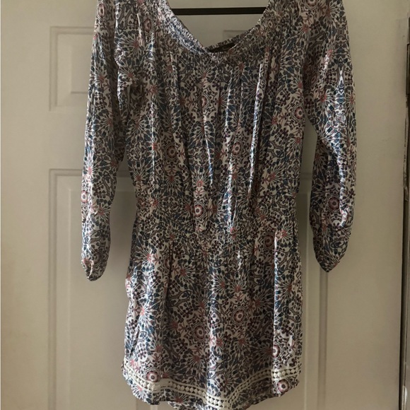 Jessica Simpson Floral Off-Shoulder Romper - Blue and Pink - Picture 4 of 9